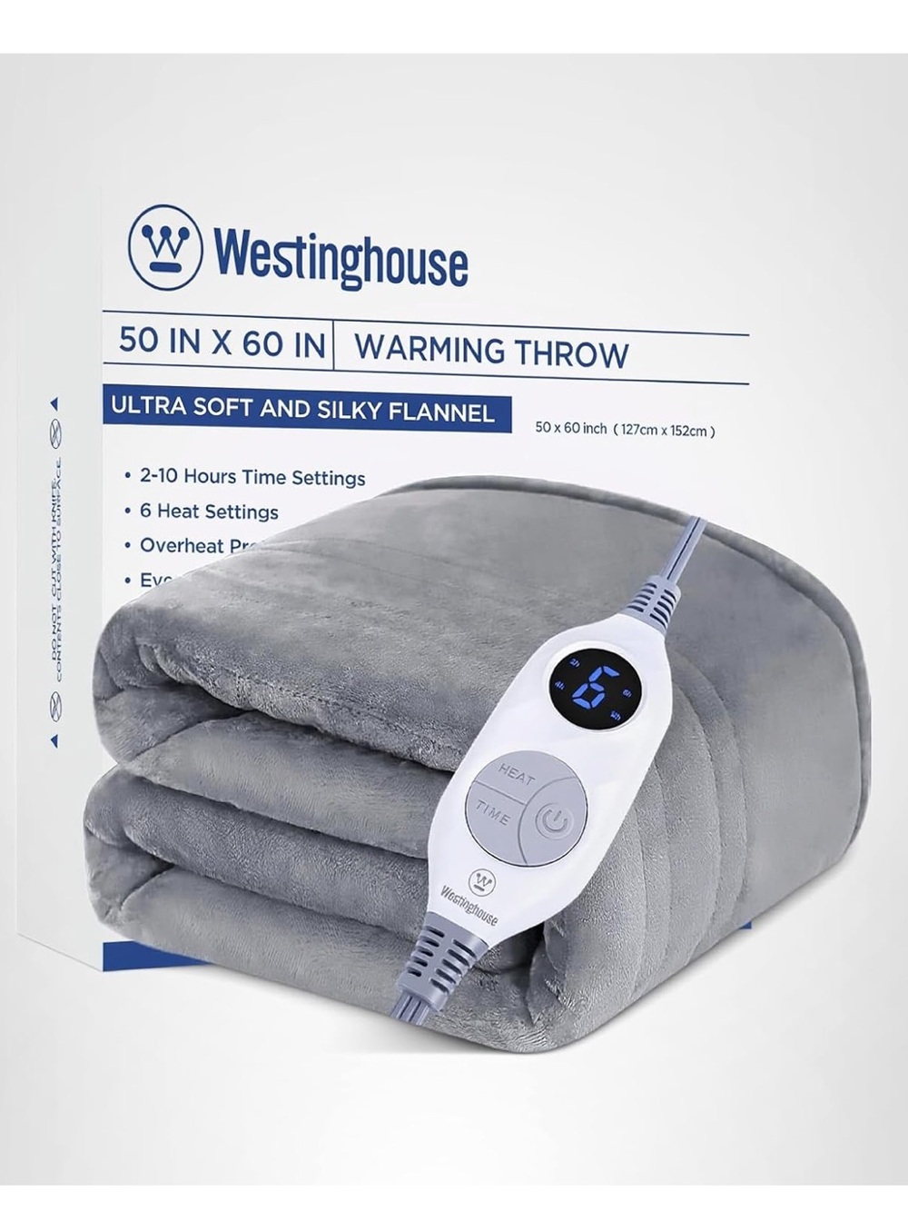 Westinghouse Heated Electric Throw Blanket - (50"x60", Light Grey)